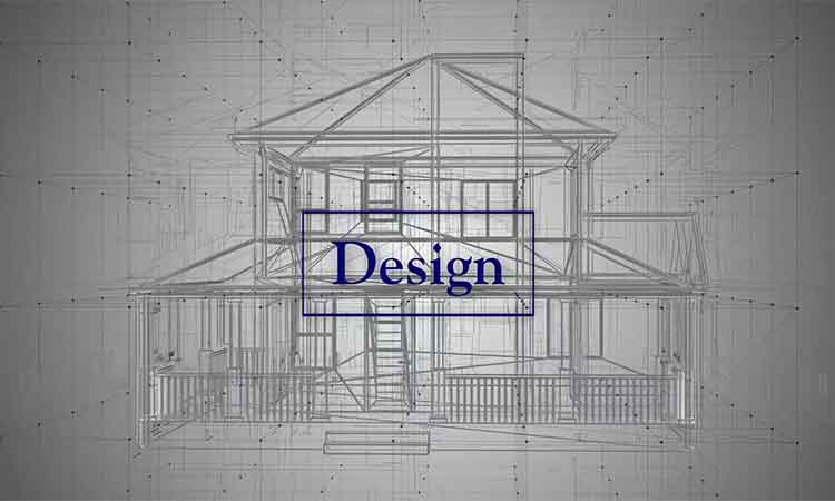 a blueprint of a home with the word Design over it