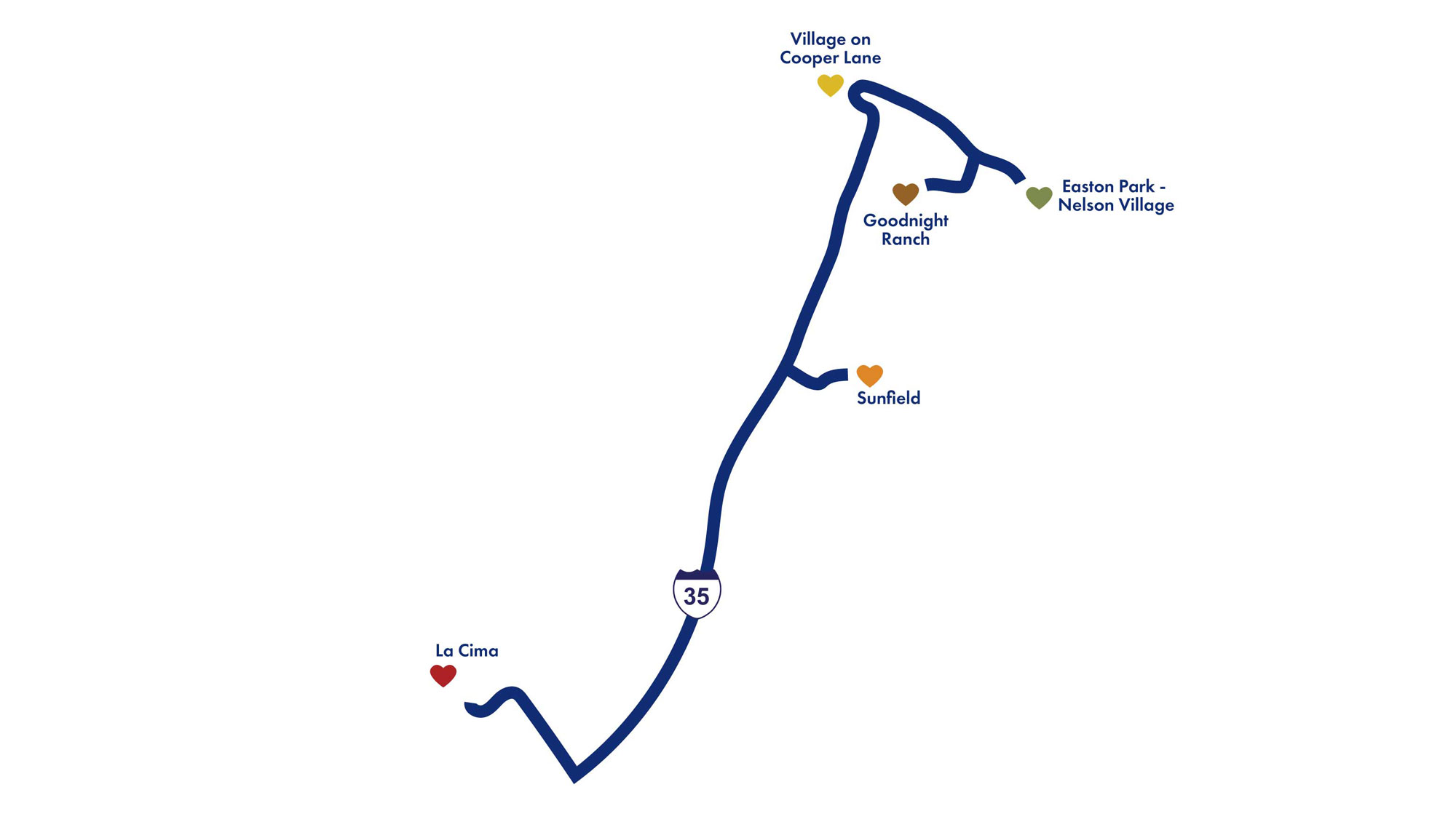 Map showing locations of all five communities participating in the Model Home Tour