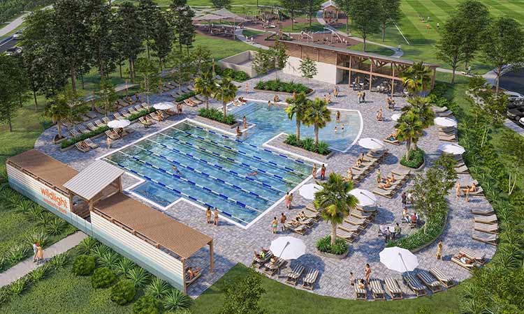 Aerial Rendering of the pool at Wildlight