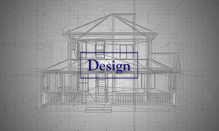an outline drawing of a home with the word Design