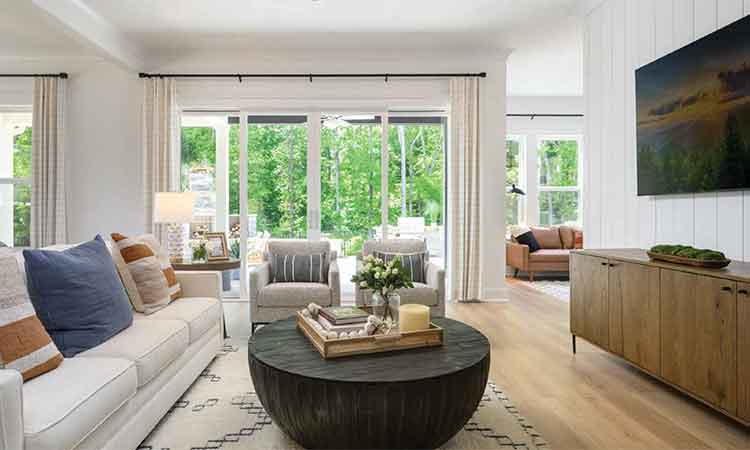 a view of a family room in a David Weekley Homes model home