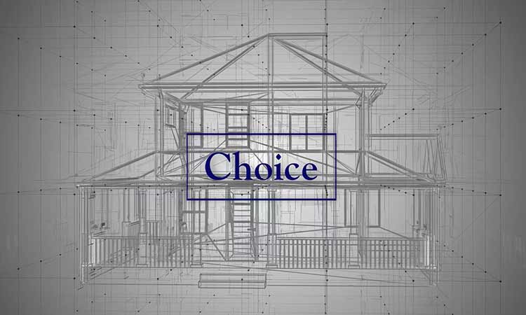 The word Choice over a blueprint background